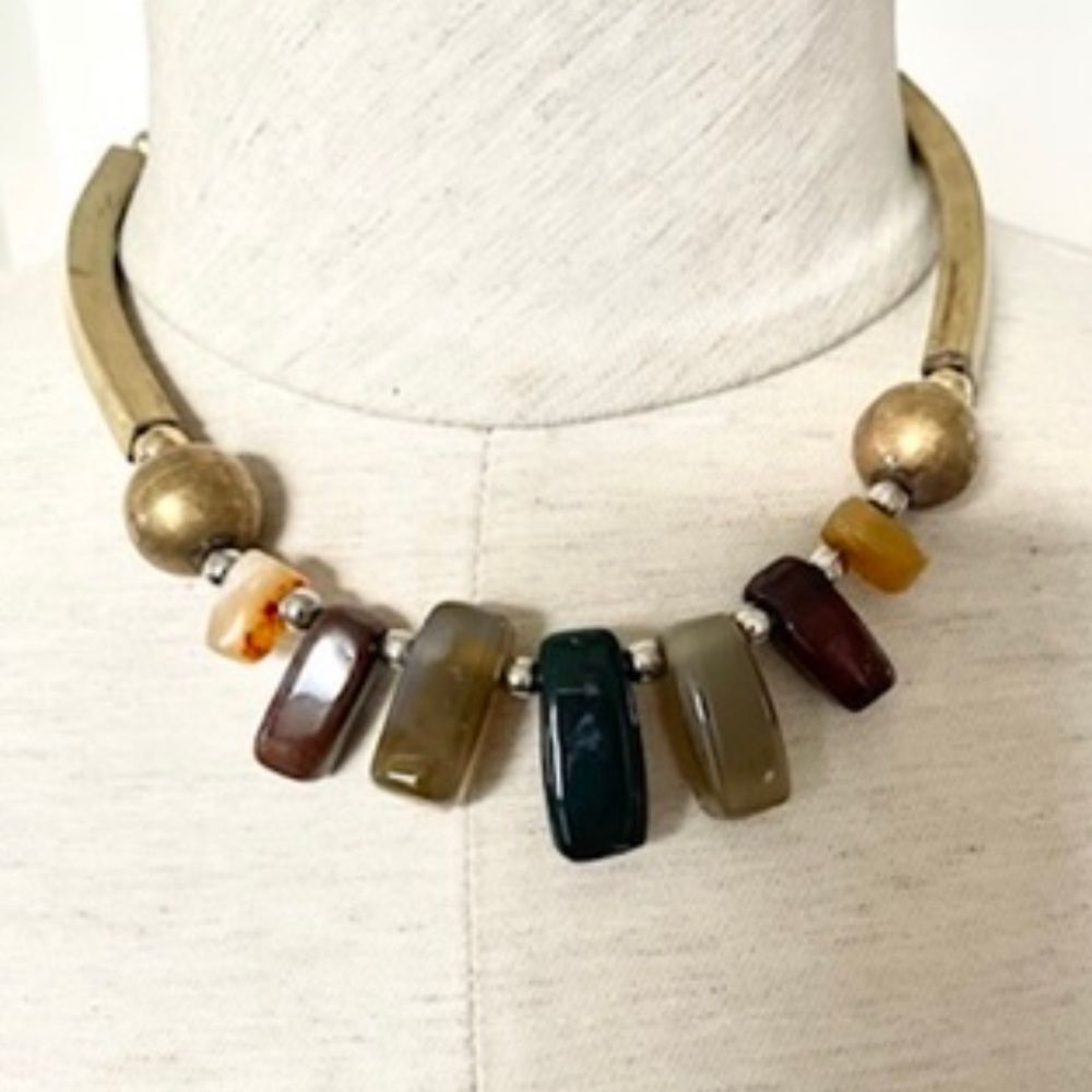 Agate and brass natural stone necklace